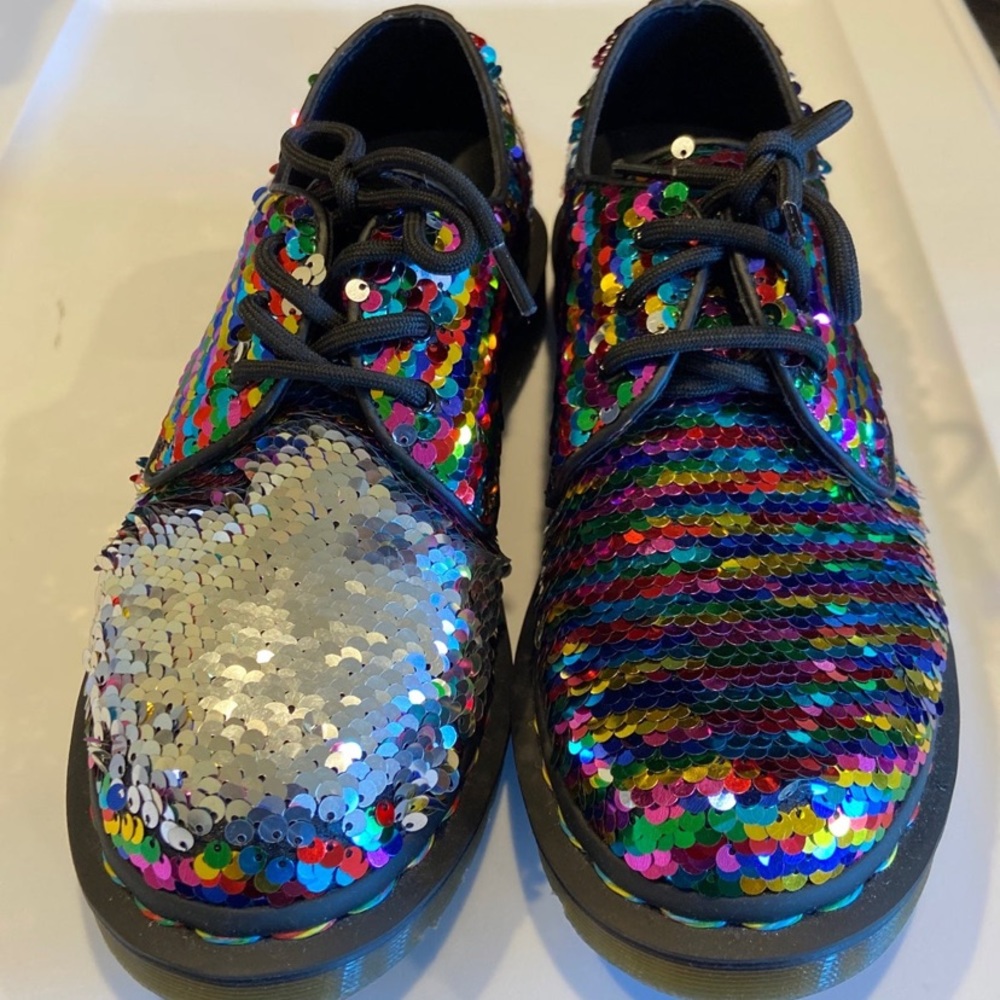 Dr. Martens RAINBOW MULTI+SILVER SEQUIN woman’s size 6 - Picture 3 of 8